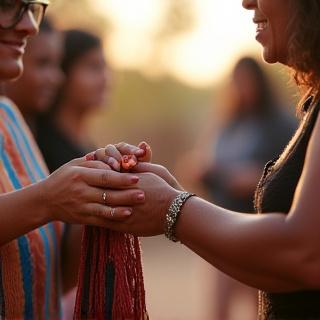 A traveler interacting respectfully with local community members