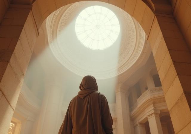 A person dressed modestly while visiting a beautiful historic religious site