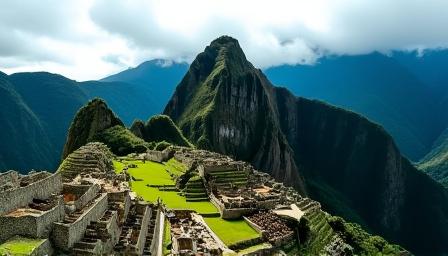 Machu Picchu ruins under a dramatic sky