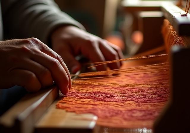 A local artisan weaving a traditional textile in a workshop