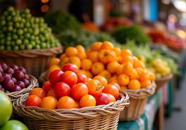 A vibrant local food market with fresh regional produce