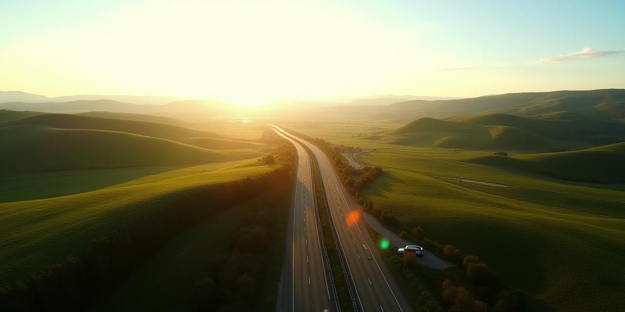 Aerial view of a scenic European border crossing with open gates